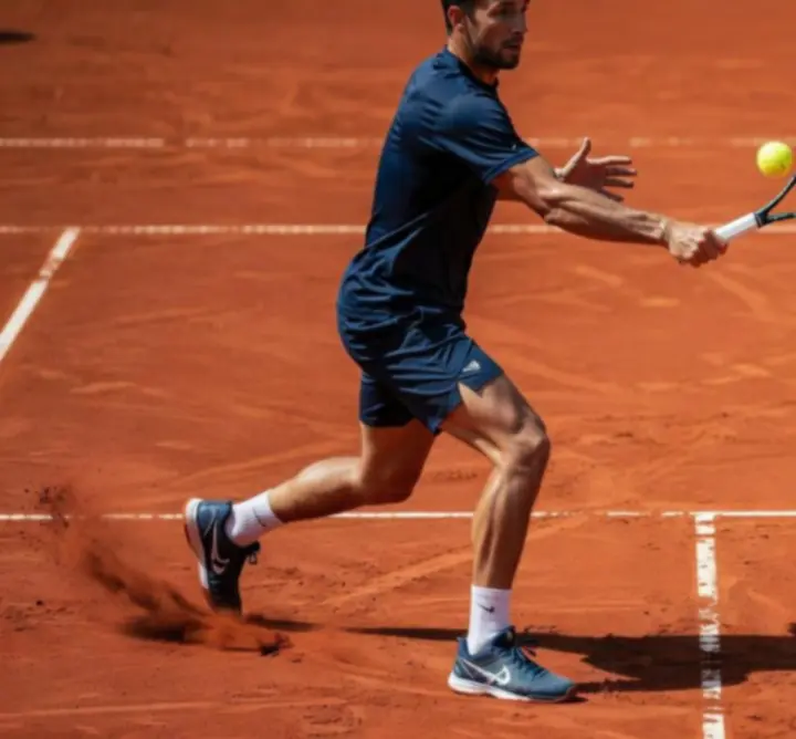Joueur de tennis frappant un coup droit en pleine course