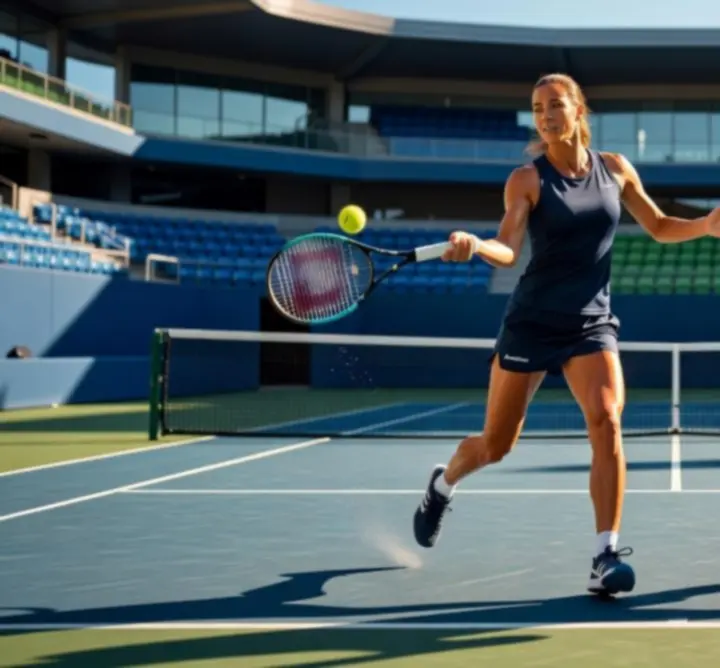 Joueurs de tennis d'élite en action sur un court moderne