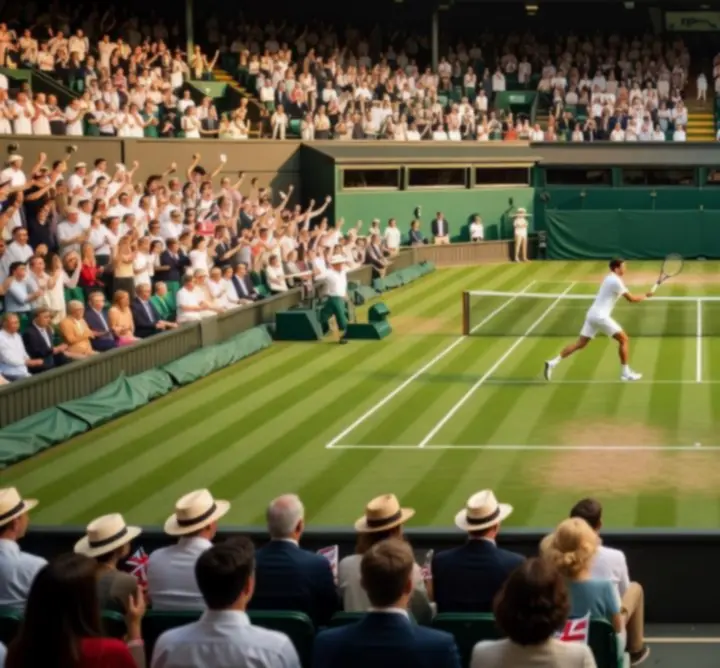 Vue du court central de Wimbledon avant un match